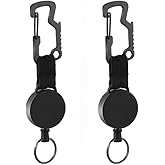 Retractable Key Chain, 2Pcs Multitool Carabiner Key Holder, Retractable Badge Holder Reel, Heavy Duty Badge Reel with Steel Cable for ID Card Holder Black