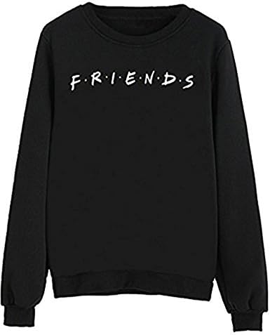 LAUWEE Women’s Casual Loose Top Cotton Friends Letters Print Pullover Sweatshirt Black M