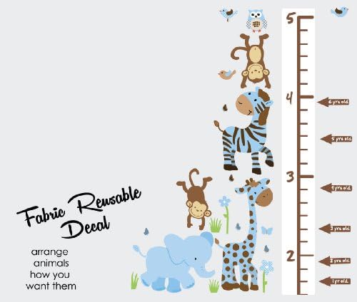 Safari Little Boy Blue Jungle Growth Chart Wall Decals, Jungle Stickers, Height Chart