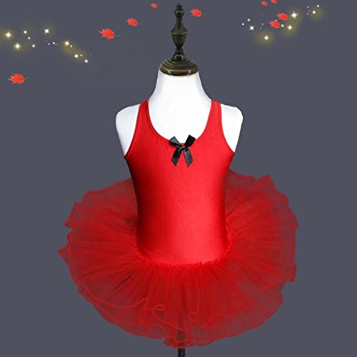 Besde Kids Toddler Girls Gauze Leotards Ballet Bodysuit Dancewear Dress Clothes Outfits (Red, 5T)