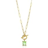 Yifnny Diamond Necklaces for Women Natural Stone Paperclip Toggle Necklace 14K Gold Plated Emerald Birthstone Necklace for Women Paper Clip Chain Blue Green Cubic Zirconia Pendant Birthday Gifts for Women Mother Jewelry