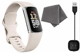 Fitbit Charge 6 Fitness Tracker (Bundle) – Black/Obsidian – Heart Rate, GPS, Sleep & Stress Tracking + Fast Charger, & Cleaning Cloth (Porcelain)