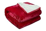 Archangel 2 Ply Microfiber Velvet Silky Soft Sherpa Borrego Reversible Solid Blanket Burgundy 90"x90" Queen Size