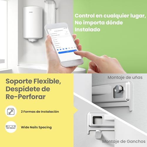 ' D50-15EFG Calentador de agua eléctrico mural de Accumolo 50 L Sobre fregadero de acumulación Compacto fácil de instalar, Blanco