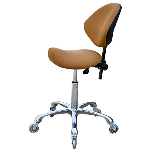 FRNIAMC Ergonomic Saddle Stool with Removable Backrest Swivel Rolling Height Adjustable Chair for Clinic Dentist Beauty Salon Tattoo Home Office (Camel)