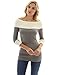PattyBoutik Women Cable Knit Inset Pullover Sweater (Gray and Ivory Small)