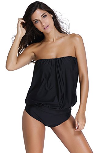 NuoReel Womens Solid Soft Cup Strapless Tankini With Triangular Briefs