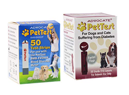 Advocate PetTest Blood Glucose Test Strips & 21G Twist Top Sterile Lancets Combo – Ideal for Vets & Pet Owners - Easy to Use & Calibrated for Dogs/Cats Suffering from Diabetes, 50 Count per Box