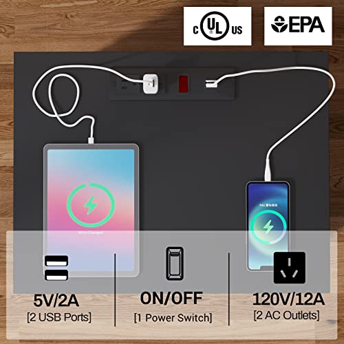 ADORNEVE Black Nightstand with USB Port, Nightstand with Drawer & Door