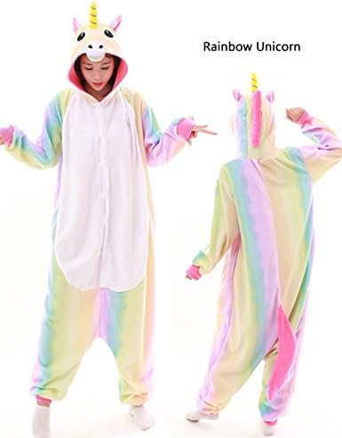 Animal Onesies Adult Pajamas Unicorn Cosplay Costume Unisex Cartoon Sleepwear Kigurumi Nightclothes Homewear Halloween Gift (Small, Rainbow)