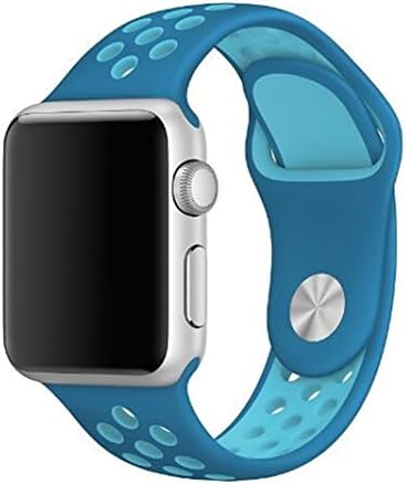 WebStore Vented Silicone Sport Replacement Bracelet Band for 38mm Apple Watch (iWatch) Series 1, Series 2, Nike+, Edition – M/L Size (Blue/Light Blue)