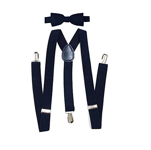Navy Blue Suspender and Bow ties Set Combo in Kids Boys Toddler Baby - Mens Sizes (Kids, Navy Blue Suspender and Bow Tie)