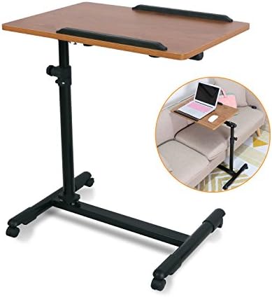 Ebuynar Adjustable Overbed Table Laptop Cart with Wheels (Updated,Dark Brown)