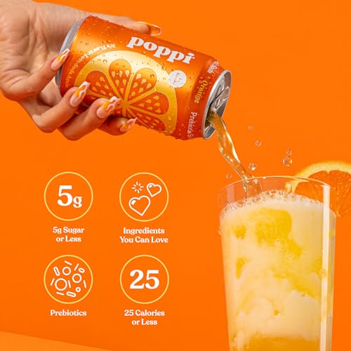 POPPI SPARKLING PREBIOTIC SODA BEVERAGE WITH APPLE CIDER VINEGAR, SELTZER WATER AND FRUIT JUICE, ORANGE FLAVOR, 12 FL OZ, 1 COUNT, PACKAGING MAY VARY