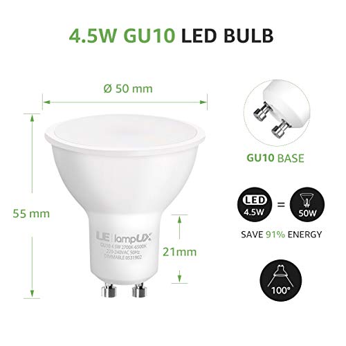 LE-Bombillas-Inteligentes-GU10-Bombilla-WIFi-Funciona-con-Alexa-y-Google-Home-Blanco-Clido-a-Fro-Regulable-No-Requiere-HubPaquete-de-2410lm-45W50W-2700K-6500K-24GHz-WiFi