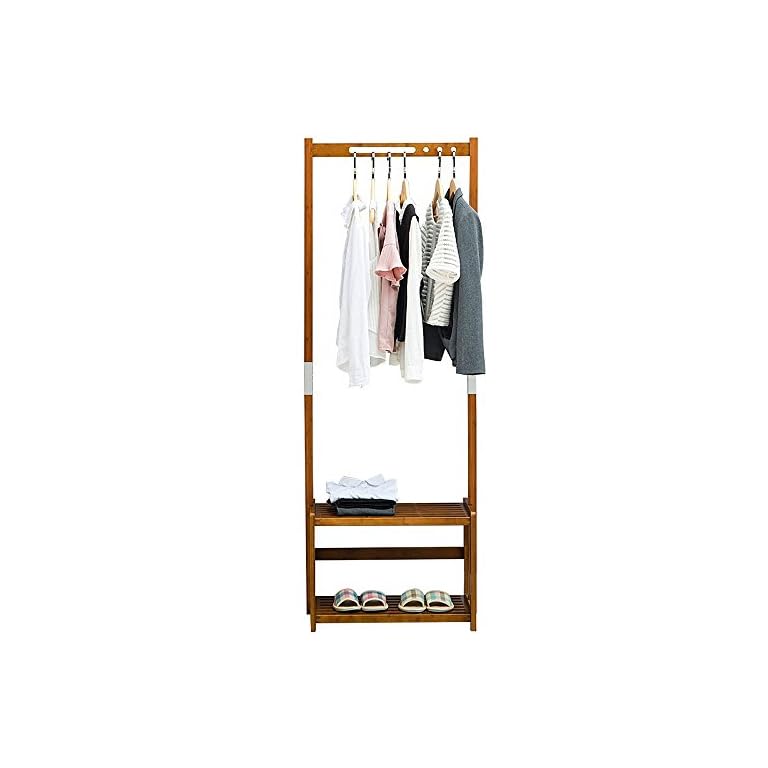 Coat Stand NNEWVANTE Bamboo Coat Rack Bench Hall Tree Entryway 2 Tier