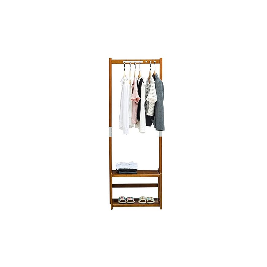 Coat Stand NNEWVANTE Bamboo Coat Rack Bench Hall Tree Entryway 2 Tier