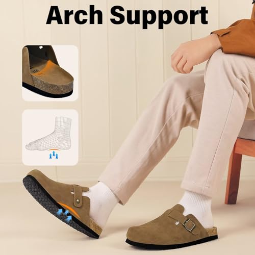 Wizshoe Men's Mules Clogs with Cork Insole Closed Slippers for Home and Garden Adjustable Buckle and Non-Slip Sole 41-46 EU