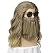 QACCF Long Curly Golden Brown Wig and Mustache Costume Halloween Mens Wig