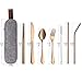 DEVICO Portable Utensils, Travel Camping Cutlery Set, 8-Piece including Knife Fork Spoon Chopsticks Cleaning Brush Straws Portable Case, Stainless Steel Flatware set (Rose Gold)
