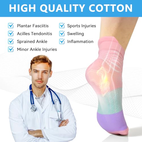 IRAMY Compression Stockings Women's Ankle Support Compression Socks Running Socks Compression Socks Coolmax Wrap Sports Socks Padded Plantar Fasciitis Short 3 Pairs