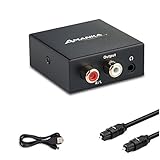 Audio Converter, Amanka Digital to Analog Audio Decoder with Digital Optical Toslink and Coaxial Inputs to Analog RCA and AUX 3.5mm (Headphone) Outputs Fiber Cable Included