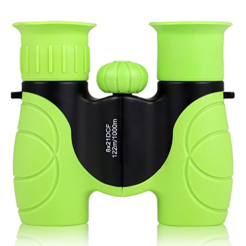 Kids Binoculars, JARLINK 8 x 21 Compact Binoculars with Protective Rubber for Bird Watching, Hunting, Foldable and Easy Focus for Boys and Girls (Green)