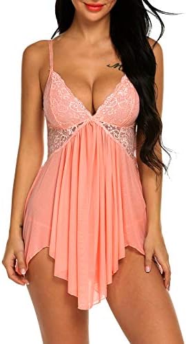 YEEZOMI Lingerie Women Lace Babydoll V Neck Sleepwear Strap Chemise