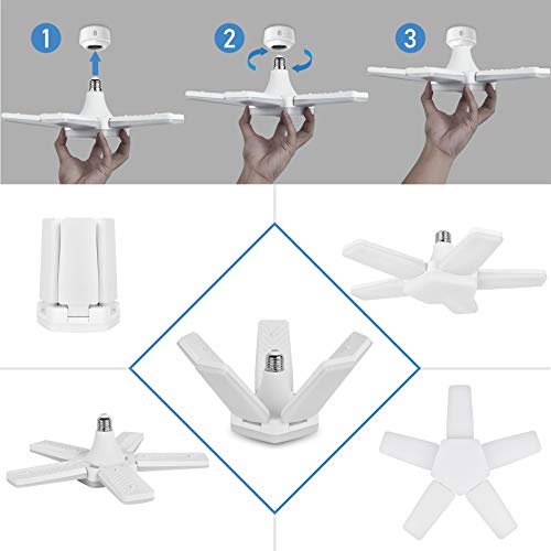 LED Garage Light Deformable,E26 Base 60W 6500K Daylight Garage Ceiling Lamp,5 Adjustable Panels,5000LM,Ultra-Bright LED Shop Lights for Garage,Warehouse,Workshop - Thumbnail 6