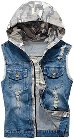 DIOMOR Men's Denim Vest Shirts Casual Cowboy Jacket in Shoulder Blouse Sleeveless Hoodie Sweatshirt Tops