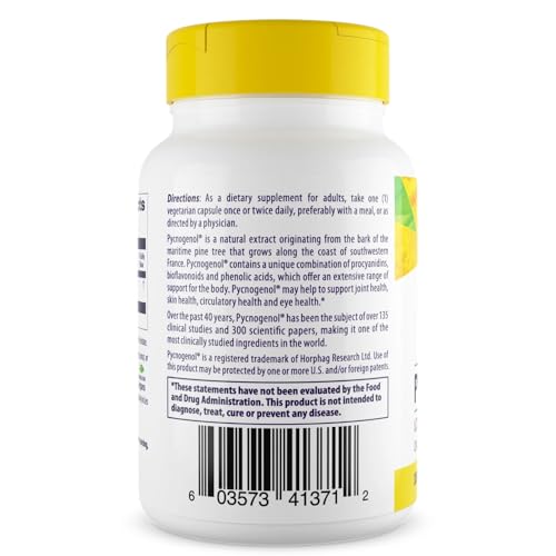 Healthy Origins Pycnogenol 100 mg, 120 Veggie Capsules - 100% Clinically Studied French Maritime Pine Bark Extract - Supports Healthy Heart, Joint Health & Skin Elasticity - 4 Month Supply