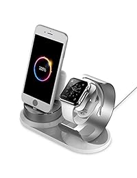 Apple Watch Stand Soporte [4 en 1 cargador de aluminio] iWatch iPhone Airpods lápiz de Apple computadora estación de carga soporte para iPhone X 8 8plus 7S 7splus 6S 6splus iPod iPadmini iWatch 3 2 1   Plata