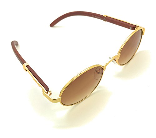 Retro Art Nouveau Vintage Style Small Oval Metal Frame Sunglasses with Pouch Microfiber Case (Gold Frame,Gold Lens)