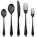Flatware Black, Aoosy 20-Piece Set Matte Black Pated Stainless Dinnerware sets, Service for 4