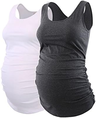 Kalayo Womens Maternity Tank Top Basic Sleeveless Solid Side Ruched Pregnant Shirts Mama ClothesWhite Dark GreySmall