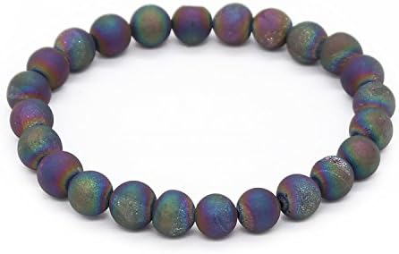 POSHFEEL Druzy Agate Beads Stretch Bracelet Healing Gemstone 8mm Semi Precious Jewelry Unisex, 7.5"