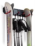Wall Mounted Storage Rack Organizer for Skis and Poles - Heavy Duty Horizontal Wall Ski Rack Storage with Metal Frame and Padded Hooks - Indoors | Outdoors Premium Wall Storage Ski (Medium)