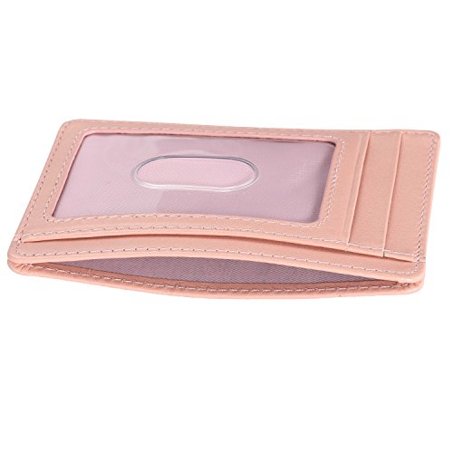 Slim RFID Blocking Card Holder Leather Front Pocket Wallet for Women, Rose Gold