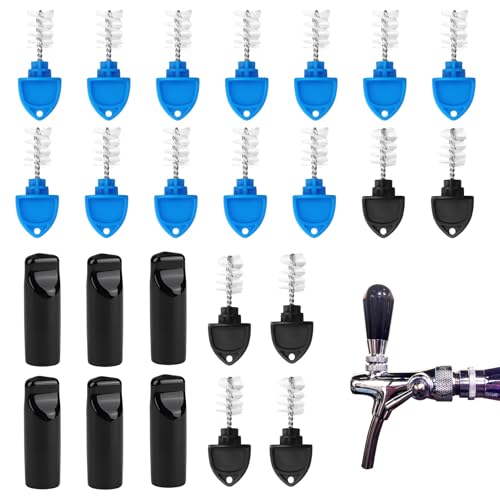 24 Pcs Beer Tap Plug Brushes & Cap Covers, Draft Beer Tap Plugs Kegerator Cleaning Kit, Beer Accessories for Pub, Restaurant, Home Bar Draft System, Party & Beer Lovers with Beer Line Cleaner Use