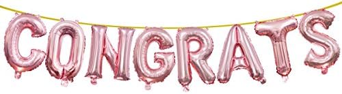 Rose Gold Congrats Balloons Banners, 16 Inch Letters Foil Balloon for Graduation Celebration Baby Shower Wedding Decorations Birthday Party Supplies