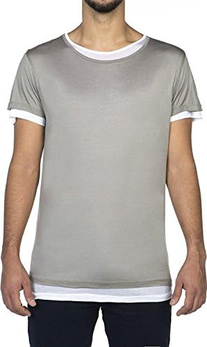 The Project Garments Men's Silk Blend Double Layer Crew Neck Tee Grey and White (Medium)