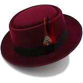 Cotilafi Classic Pork Pie Hat with Feathers Flat Top Fedora, Vintage Panama Hats, Warm Comfortable Jazz Cap