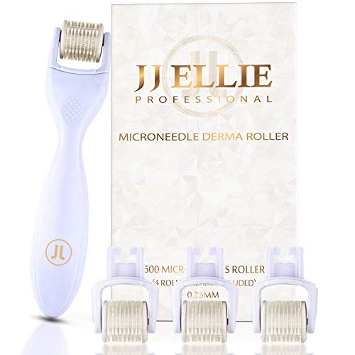 Derma Roller Microneedle Skin Care Kit for Face and Body with FOUR Professional Grade 0.25 mm Titanium Replacement Dermaroller Heads, 3 Disinfecting Cups, and Case - Face Roller Dermaplaning tool