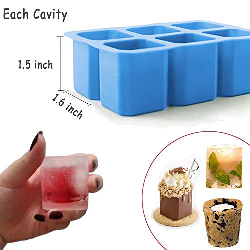 IC ICLOVER Silicone Ice Shot Glass Mold, 6 Cups Square Green Ice Cube Tray, Jelly Tray, Chocolate Mold,Food Grade Silicone Ice Shot (1 PACK BLUE)
