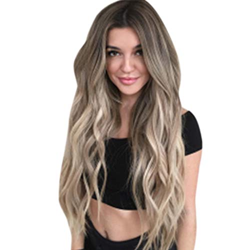 Synthetic Wigs for women - Natural Looking Long Wavy Right Side Parting NONE Lace Heat Resistant Replacement Wig