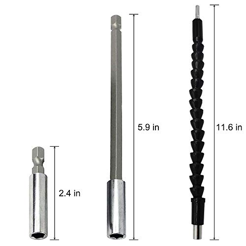 2 Pcs Flexible Drill Bit Extension,YuCool 11.6 Inch Screwdriver Shafts Set Socket Extension Cable Universal Drill Connection with 2 Pcs 1/4 Inch Magnetic Extension Holder for Quick Change