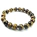 KONOV Tiger Eye Stone Mens Bracelet, 10mm Natural Energy Gemstone Beads Bangle, Lion Charm, Brown Gold