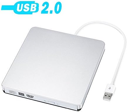 External DVD Drive, USB 2.0 Slim Portable External CD/DVD-RW Player/Writer/Burner for Apple MacBook, Laptops, Desktops, Notebooks (Silver)
