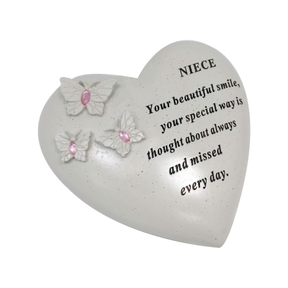 Grave Ornament/Memorial Plaque with Heart With 3 artificial butterflies & Blue Gems | Graveside Decoration Gift in the Loving Memory of your Loving Deceased Ones