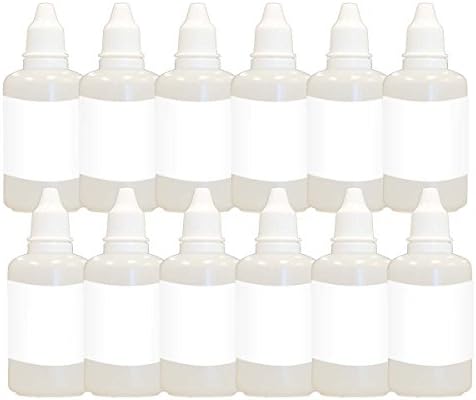 60ml Plastic Dropper Bottles Child Resistance Proof Cap Squeezable Container Refillable Pack of 12 with Labels for e-juice essential oil and all non-caustic liquids LDPE